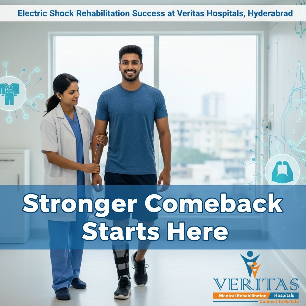 Read 24-year-old Laxmi Narayana's inspiring journey of overcoming a severe electric shock injury with specialized Neuro-Motor and Physical Therapy at Veritas Rehab and Hospitals
